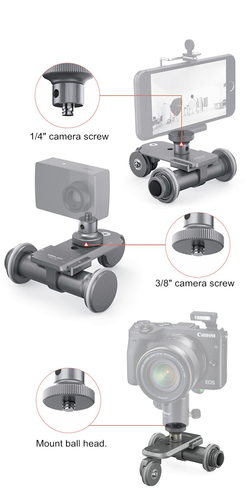 Kingjoy алюминиевый CNC механически обработанный высокоточный электронный фотосъемка автоматическая тележка PPL-06 для DSLR